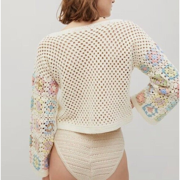 Mango Granny Square Crochet Crop Cardigan Handmade XS Small MINT - Picture 3 of 8